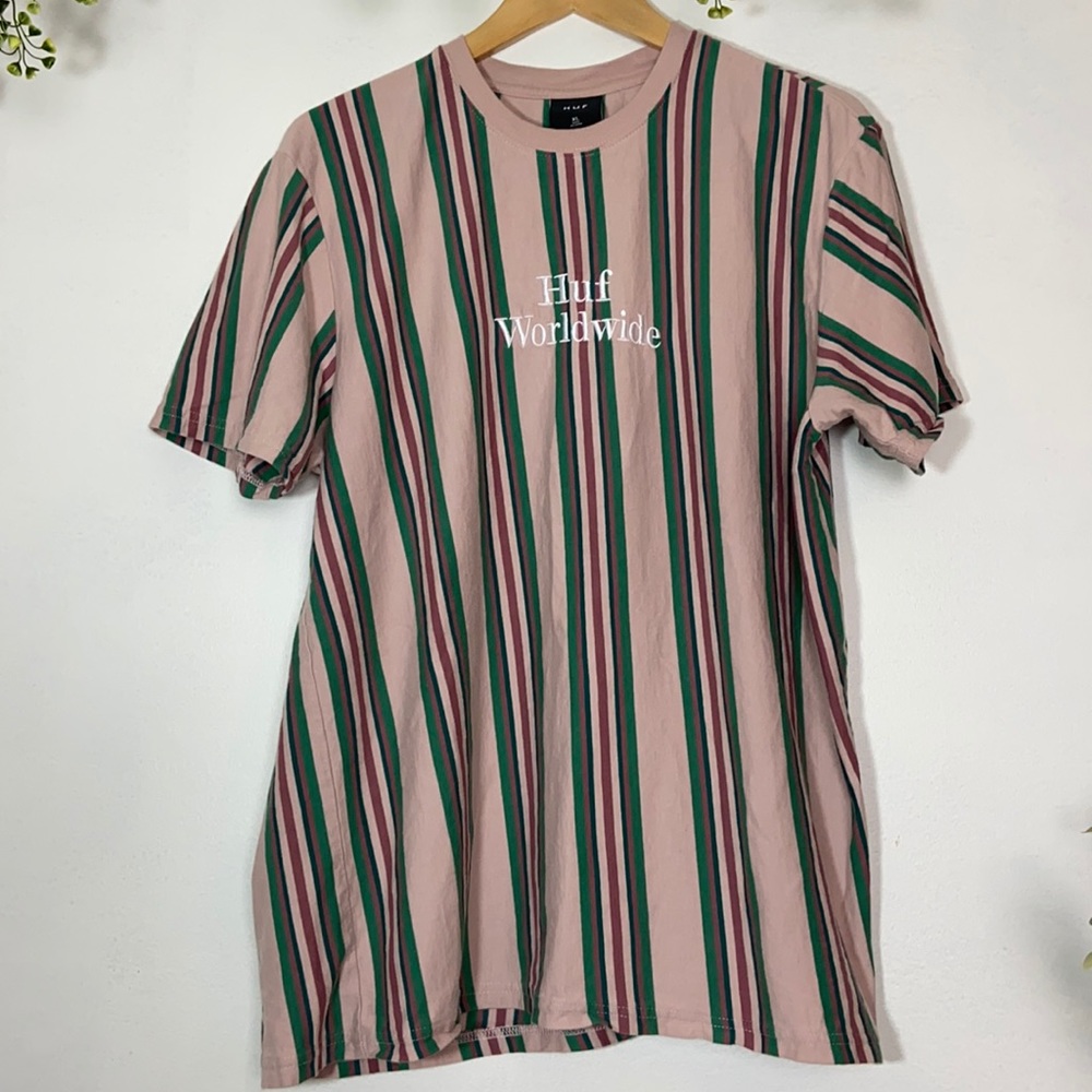 HP huf striped shirt huf worldwide pink green